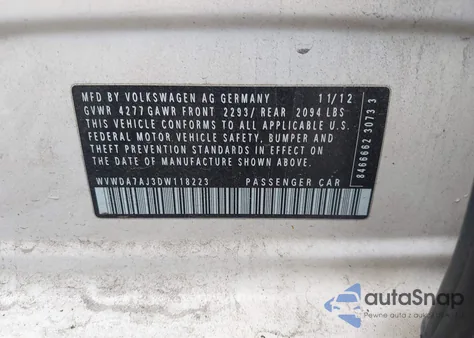 2013 Volkswagen Golf 2.5L 4-Door from USA, damaged, VIN WVWDA7AJ3DW118223